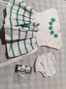 Cute Green & White Dress Set