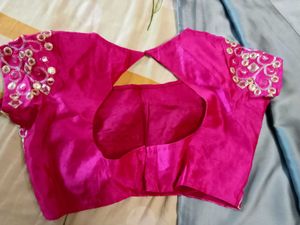 Elegant Grey Silk Saree with Pink Blouse
