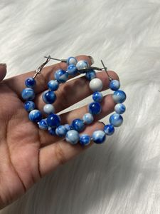 Blue &amp; White Marble Hoop Earrings