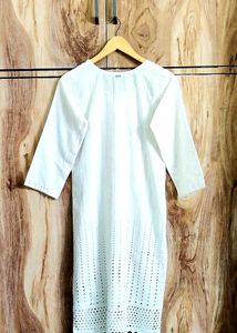 White Emboridery Work Kurti Size-34