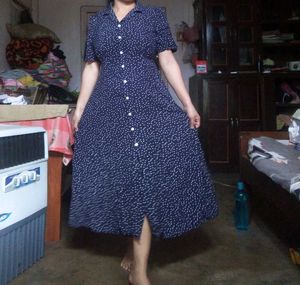 Navy Polka Dot Button-Down Dress