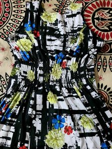 Beautiful Sleeveless White And Black Floral Dress
