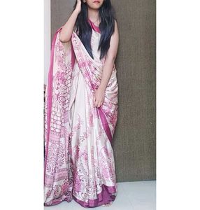 Beige Floral Printed Silky Saree😍🦄
