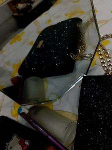 Elegant Black Glitter Crossbody Bag