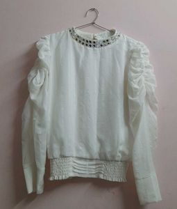 White Ruffle Sleeve Top