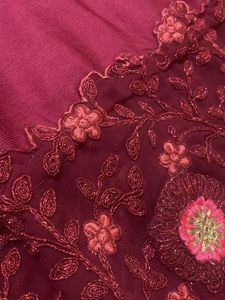 Maroon Embroidered ruffled saree