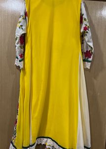 Bright Yellow Embroidered Frock with Trousers