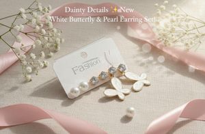 Butterfly &amp; Pearl Earring Set