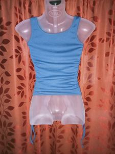 Sleeveless Drawstring Rib Crop top - Bijou Blue