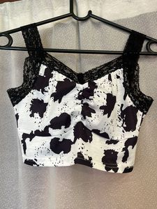Cow Print Tank Crop With Lace