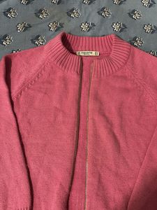 Pink Zip-Up Knit Cardigan