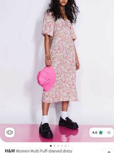 H&M Floral Puff Sleeve Midi Dress