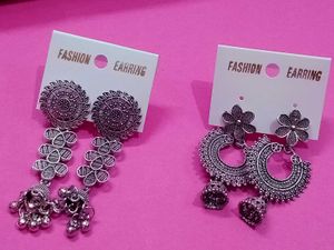 Boho Silver Drop Earrings Combo Of 2