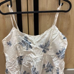 White Floral Embroidered Tank Top
