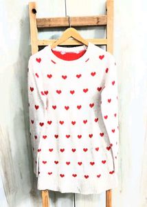 Heart Print Long Sweater size-36