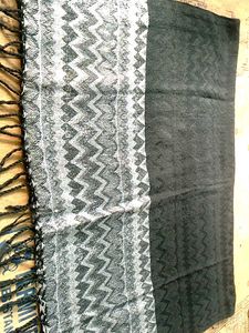Black Patterned Shawl with Fringe