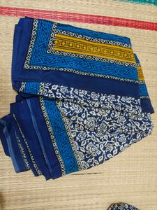 Blue Floral Print Soft Silk Saree