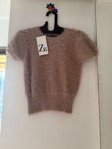 Cute Zara Fuzzy Short Sleeve Top