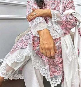 Pink and blue Lace Work Fancy Suit Set