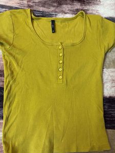 Mustard Button-Down Ribbed Top