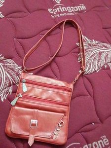 Red Crossbody Bag with Multiple Zippers