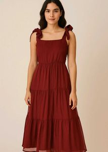 Burgundy Tiered Midi Dress