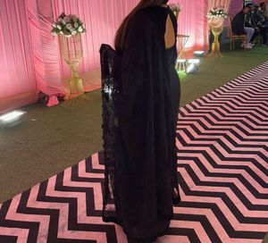 Elegant Designer Black Saree with Stiched velvet b