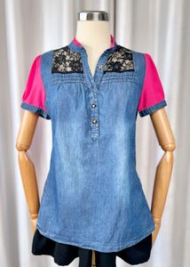 Stylish Denim &amp; Lace Top