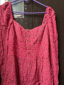 Pink Printed Smocked Peplum Top