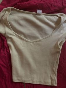 Ribbed V-Neck Crop Top (lime Yellow)