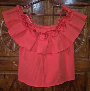 Off-Shoulder Ruffle Coral Top