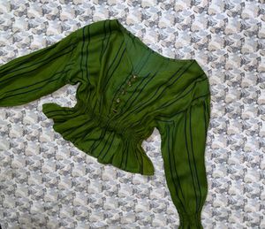 Green Peplum Blouse Crop Top