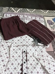 White &amp; Maroon Printed Kurti Set