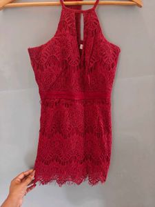 Red Lace Halter Dress