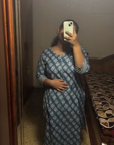 Blue Printed Kurti Pant Set