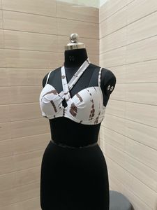 Imported White &amp; Brown Bikini Top