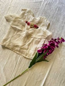 White Floral Cold Shoulder Top