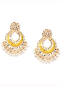 Kundan Studded Yellow Earrings