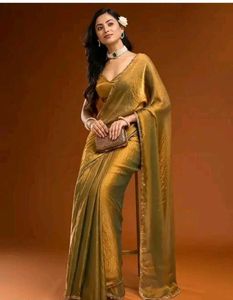 Elegant Gold Saree with Embellished Border
