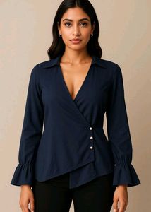 Stylish Navy Blue Flared Sleeve Top | XL