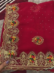Red Embroidered Saree