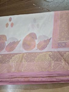 Elegant White & Pink Saree