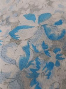 Floral White and Blue Chiffon saree