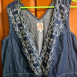 Embroidered Denim Sleeveless Dress