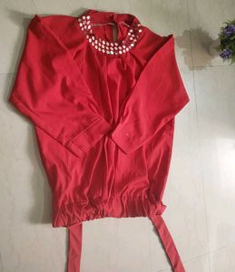 Red Blouson Top For Ladies And Girls