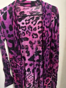 Bold Purple Leopard Print Duster Cardigan – Sheer