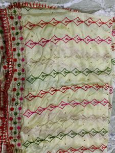 Unstitched Silk Suit With Heavy Chinon Fulkari Dupatta