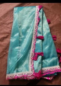 Aqua Blue supernet Saree with blouse piece