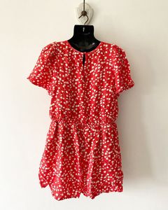 Anthropologie Red Printed Playsuit with Pockets