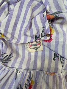 Striped Floral Ruffle Sleeve Top
